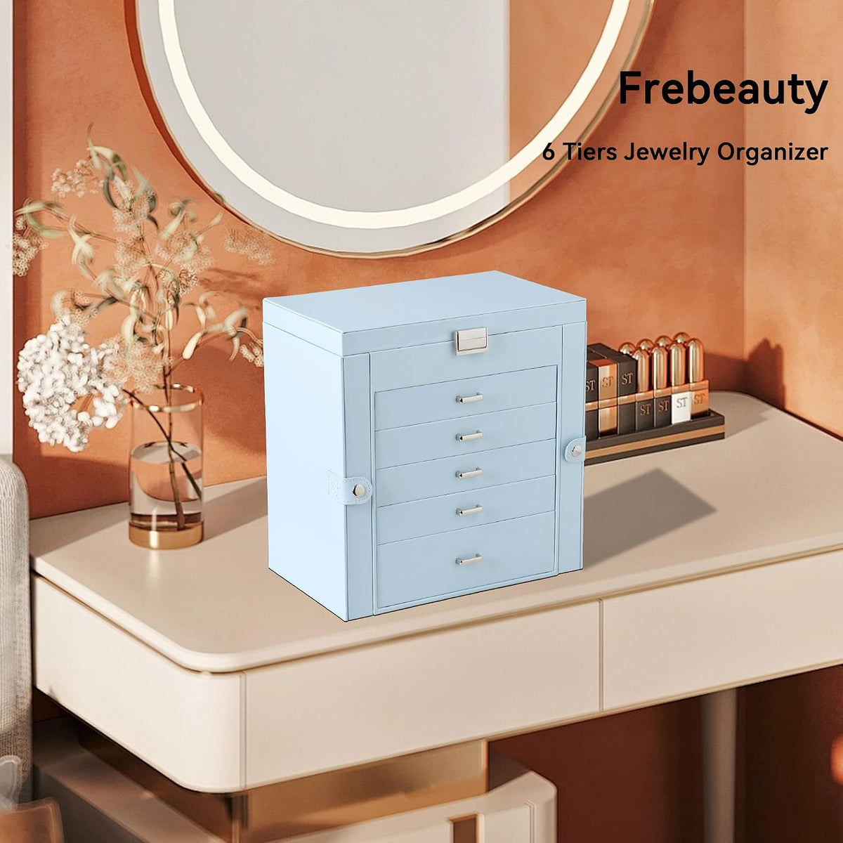 Frebeauty 6-Layer Jewelry Box for Women,Large Jewelry Organizer with Drawer