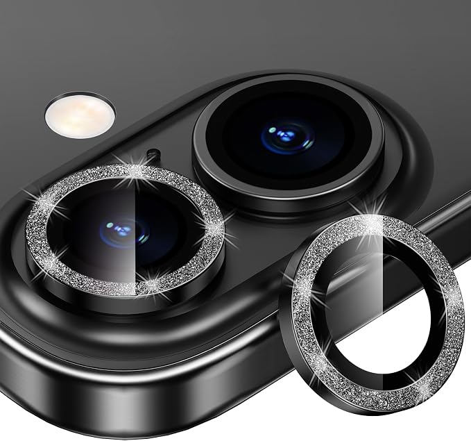 for iPhone 16/16 Plus Camera Lens Protector Bling Individual Metal Glitter Ring