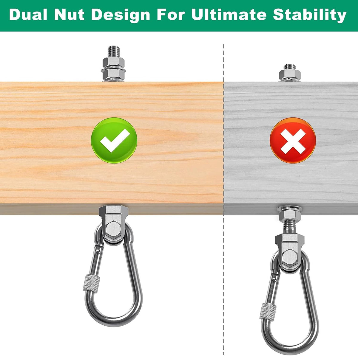 SELEWARE Heavy Duty Swing Hangers - 1500LB Capacity Stainless Steel Hooks for Wood/Steel Beams | 7" x M2/5" Porch Swing Hardware