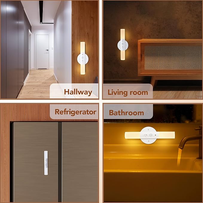 LED Motion Sensor Lights Battery Operated Wall Sconces Set of 2 Rechargeable Wireless Picture Art Light Magnetic 360° Rotation Corner Lamps for Gallery Stairway Vanity Living Room Bedroom