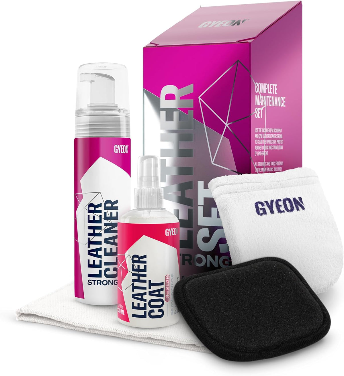 Gyeon Leather Set Strong All‑in‑One Car Leather Cleaner and Ceramic Coat Kit for Interior Protection Deep Clean Oil Removal Matte Finish Hydrophobic UV Resistant