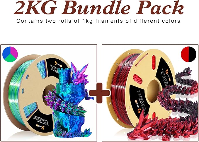 LOVOON Silk PLA Filament 1.75mm, 2KG Bundle 3D Printer Filament, 3D Printing