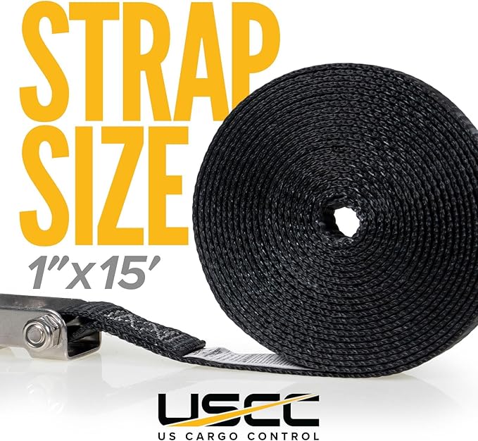 US Cargo Control Endless Ratchet Straps 1" X 15' (8 Pack), 3,300 LBS Break Strength, Stainless Steel Tie Downs, Marine Tie Down Straps for Boats, ATVs, Trees, Camping, Snow, Saltwater Applications