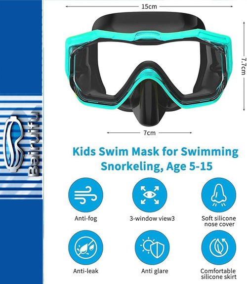 Bairuifu Kids Swim Goggles - 3-Window Lens for Wide Vision & Comfort | Crystal Clear Snorkel Mask