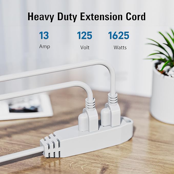 K KASONIC - 100-Feet 3 Outlet Extension Cord, ETL/UL Listed, 16/3 SJTW 3-Wire Grounded, 10 Amp 125 V 1625 Watts, Multi-Outlet Indoor/Outdoor Use, White