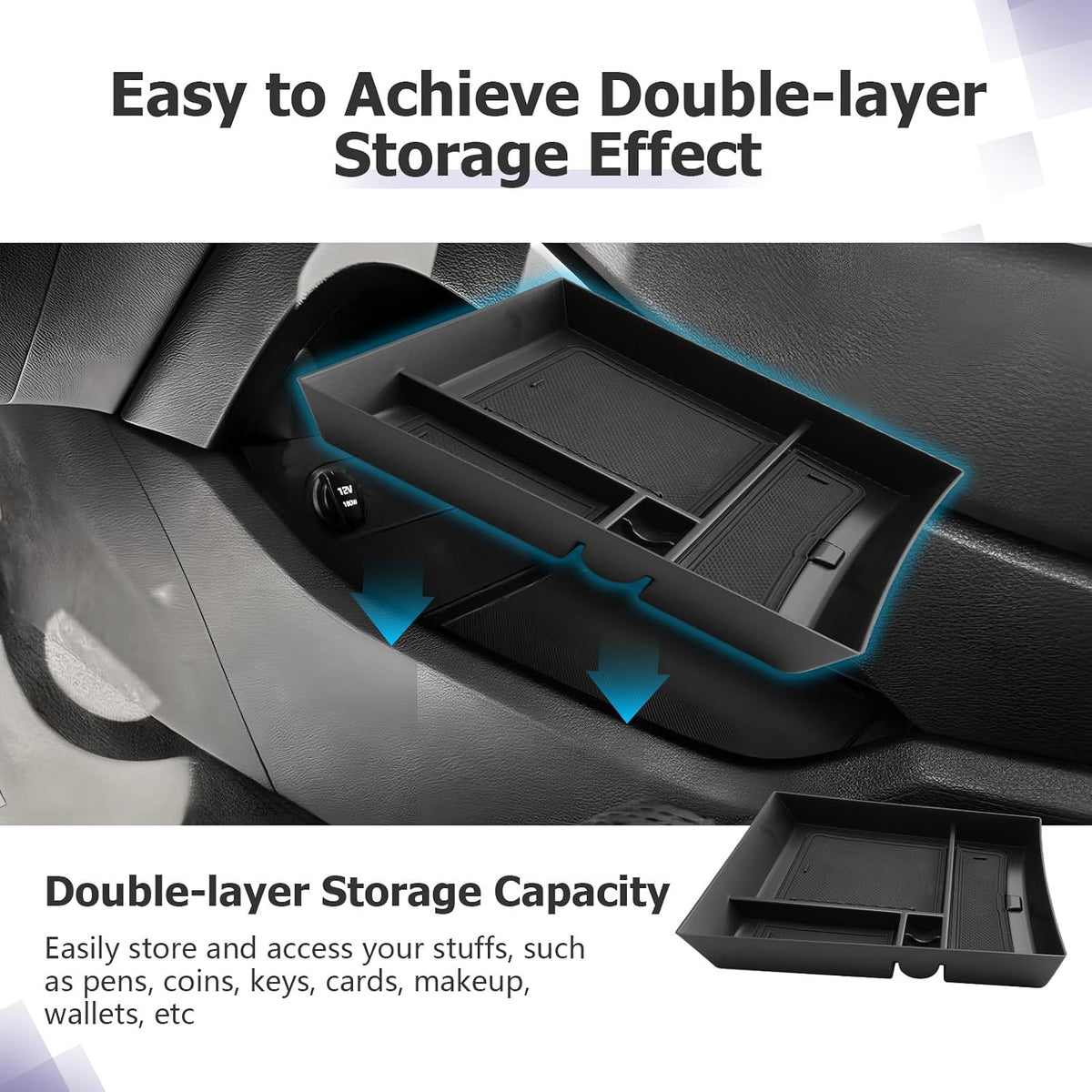 LUWU Lower Center Console Tray Storage Box for 2021 2022 2023 Hyundai Santa Fe SE/SEL/XRT/Limited/Calligraphy Accessories Armrest Console Organizer ABS Material 2022 2023 Santa Fe Accessories Black
