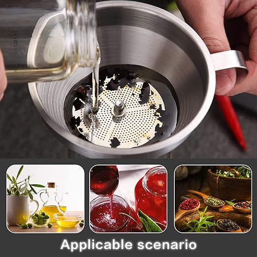 Stainless Steel Funnels for Kitchen Use, Kitchen Metal Funnel Set with Strainer Stainless Steel Funnels for Filling Bottles, Food Grade Funnel Set of 3 Transfer for Liquids Spices