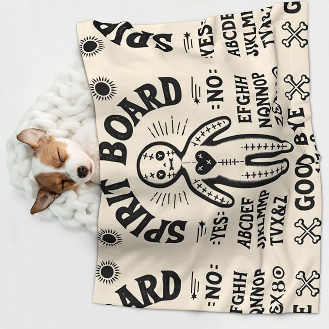 Reversible Dog Blanket for Beds Couches, Spirit Board with A Voodoo Doll Occultism Set, Double Sided Cat Blanket with Textured Dot Feel and Smooth Feel for Seasonal Comfort All Year
