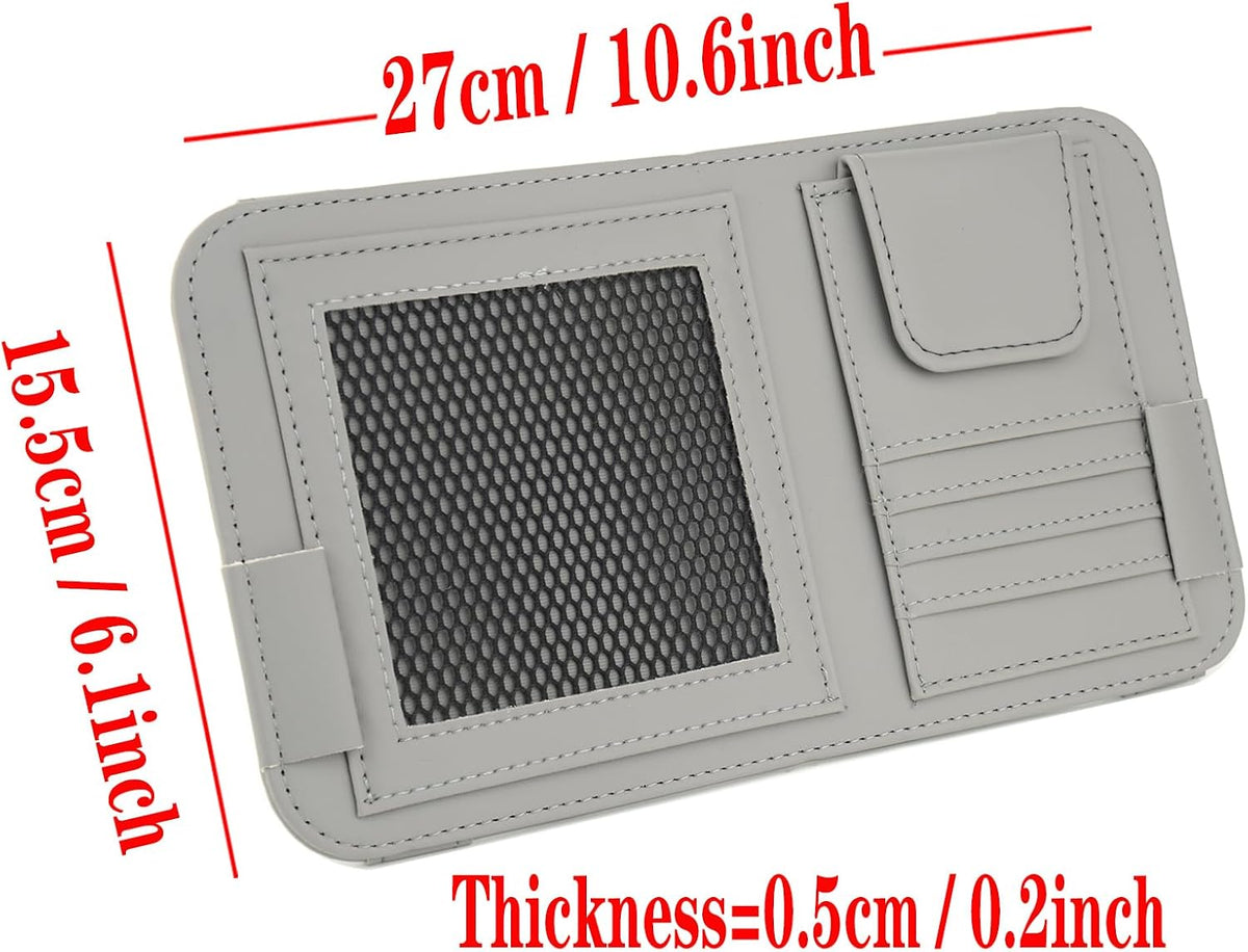 Leather Sun Visor Organizer for Truck, Sunglasses Holder, Cards Sleeve Pockets Organizer, Visor Document Holder for Registration License, Drving License, Insurance, Cards, Pen, Key