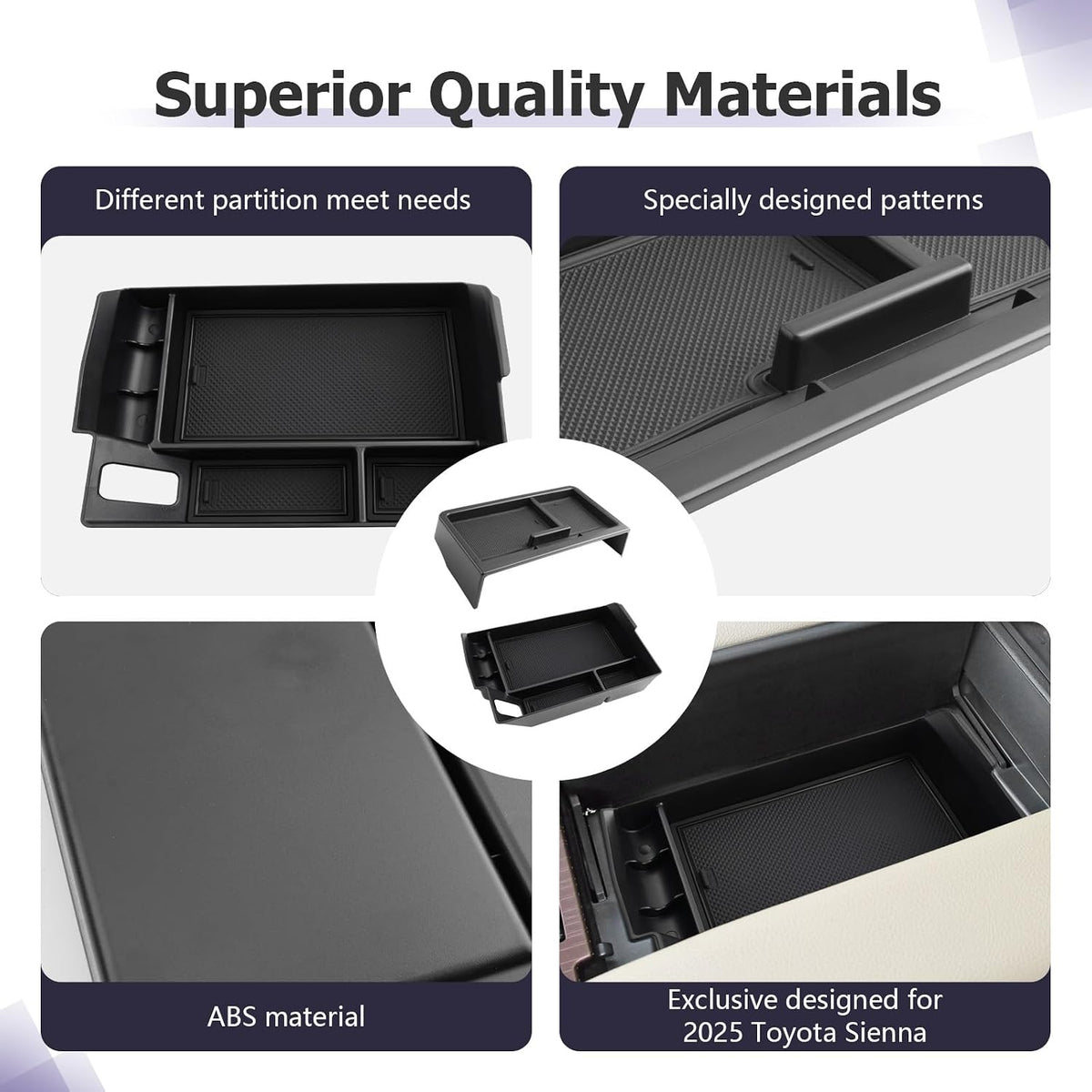 LUWU 2025 2026 Sienna Accessories for 2025 2026 Toyota Sienna Accessories Dashboard Storage Tray Center Console Organizer, Armrest Console Tray Storage Box Black 2-Pack (ONLY for 12.3-INCH Screen)