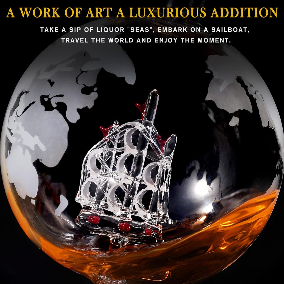 PONPUR Whiskey Decanter Globe Set - Includes 2 Glasses & 2 Ball Stones | Perfect Gift for Men, Dads & Husbands