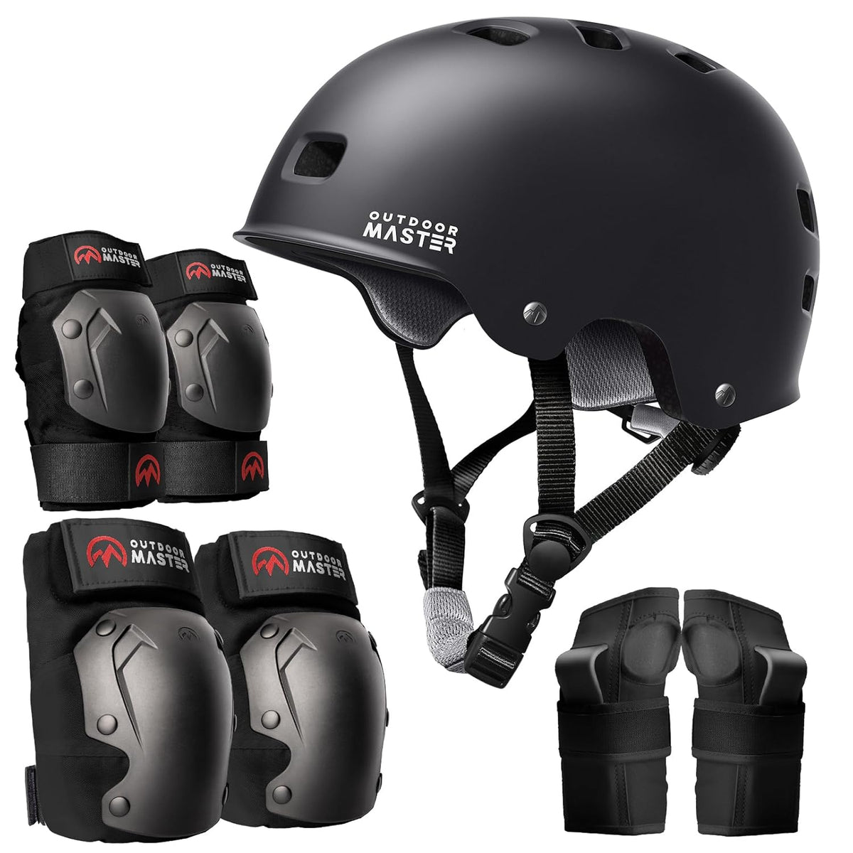 OutdoorMaster Skate Protective Gear Set - Helmet, Knee & Elbow Pads with Wrist Guards for Skateboarding & Scooters