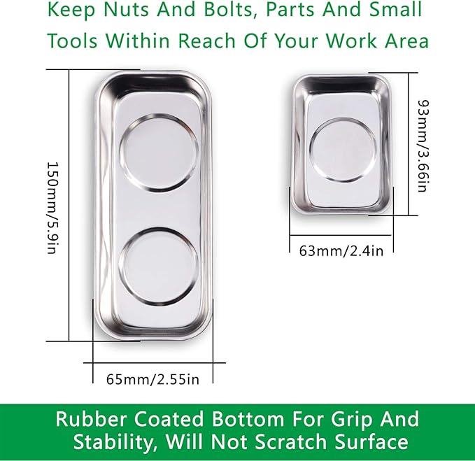 10-Piece Magnetic Tray Holder (3.6" x 2.4" / 5.9" x 2.5" Square), Stainless Steel Magnet Trays Set For Socket Screw Nuts Bolts Metal Parts & Tool Organization