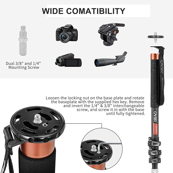 Cayer Carbon Fiber Monopod Leg, 68 Inch Camera Telescopic Video Monopod Tube