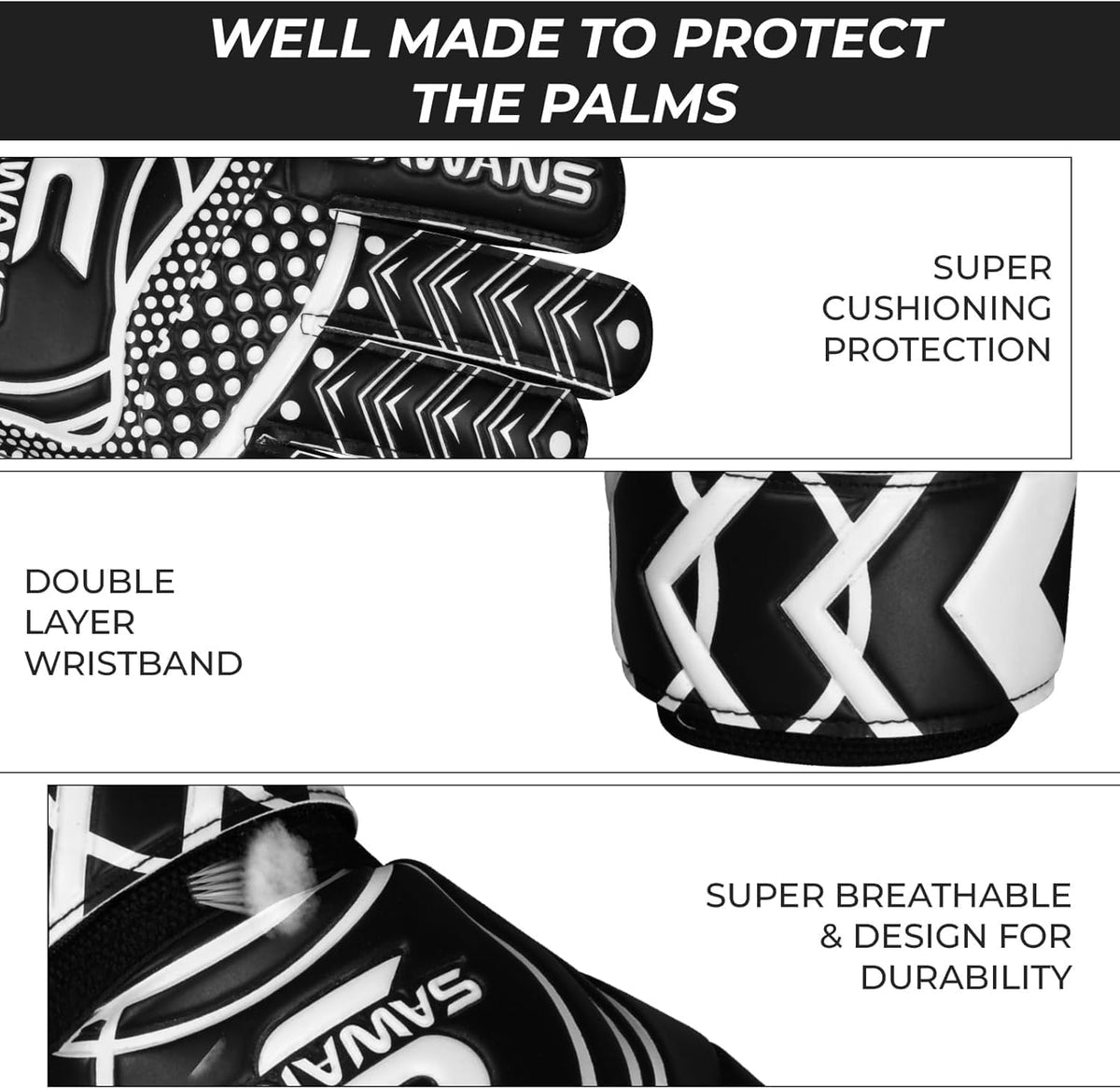 SAWANS Goalkeeper Gloves - Breathable Training Gear for Kids & Adults | Double Layer Grip Protection