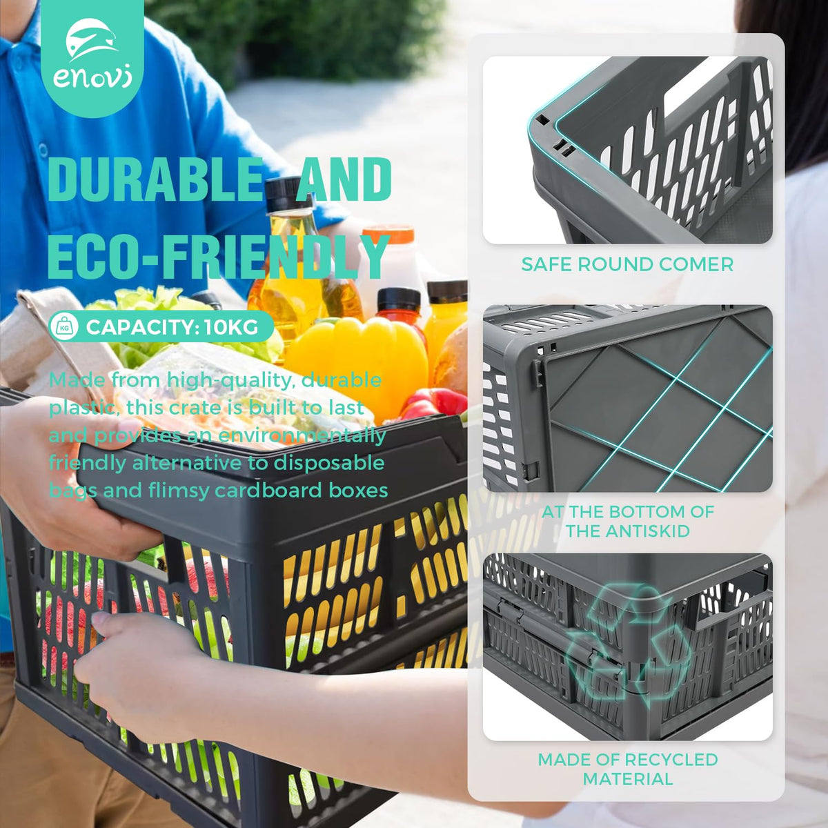 EasyFold Collapsible Crate, Collapsible Shopping Basket, Milk Crate, 3 Pack (27L (7 Gal), Black)