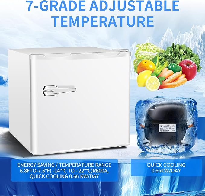 Antarctic Star 1.2 Cu.Ft Mini Upright Freezer, Compact Refrigerator with Adjustable Thermostat & Removable Shelves, Freestanding Small Freezer for Home Kitchen Office Garage, White