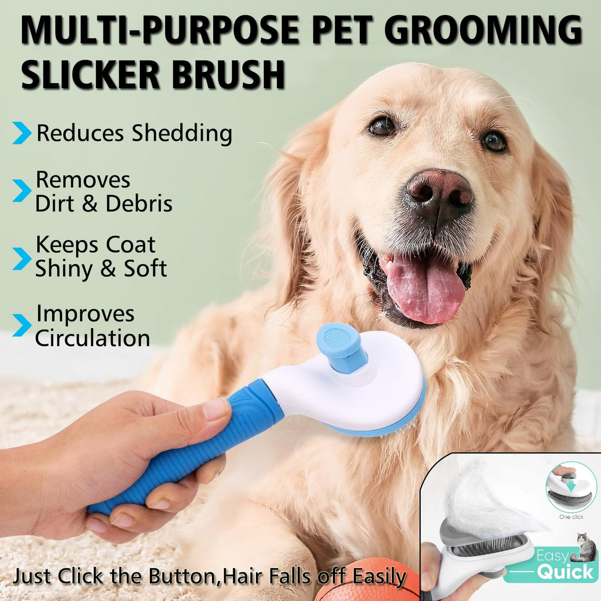 Skiennix Dog Grooming Brush Set - Double-Sided Shedding & Dematting Rake | Self-Cleaning Slicker Comb for All Coat Types