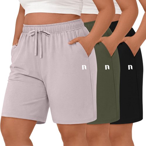 Neer Plus Size Women's Bermuda Shorts - Cotton Drawstring, High Waisted, Casual Athletic | XL-5XL