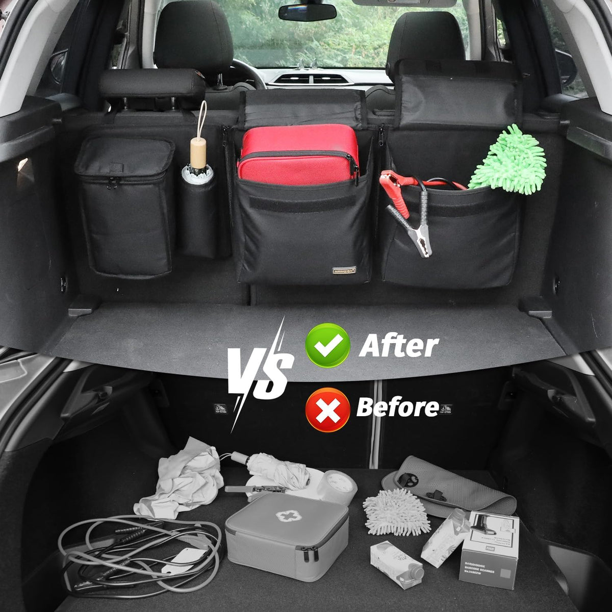 Deluxe Car Trunk Organizer, Detachable Backseat Hanging Organizer Storage Modules with Built-in Cooler for Car Small SUV, Patent Pending