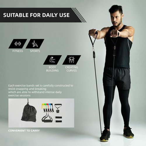 Fitvids Resistance Bands Set 150lb | 5 Exercise Bands with Handles, Ankle Straps, Door Anchor, Travel Storage Bag for Home Gym Strength Training, Full Body Workout for Men Women Beginners & Advanced