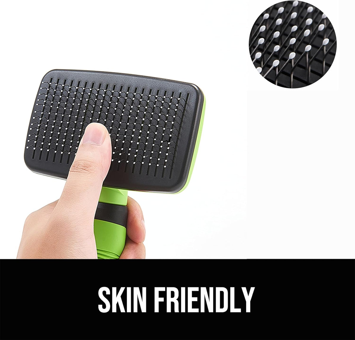 Skiennix Self-Cleaning Slicker Brush - Skin-Friendly Grooming Tool for Dogs & Cats | Green