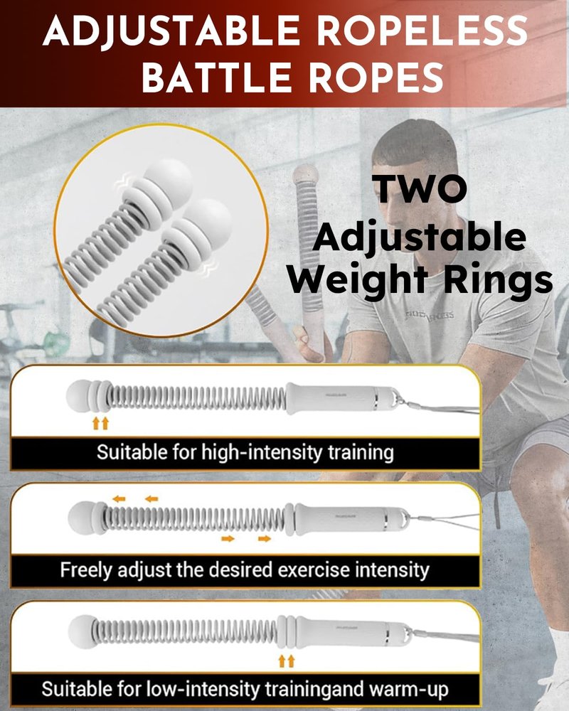 Ropeless Cordless Portable Battle Ropes for Home Gym,Adjustable Weight Z-Rope,Workout Equipment Weighted,Exercise Strength Training,No Endless Jump Rooes,Fitness Working Flex Springs Sticks(Gray)