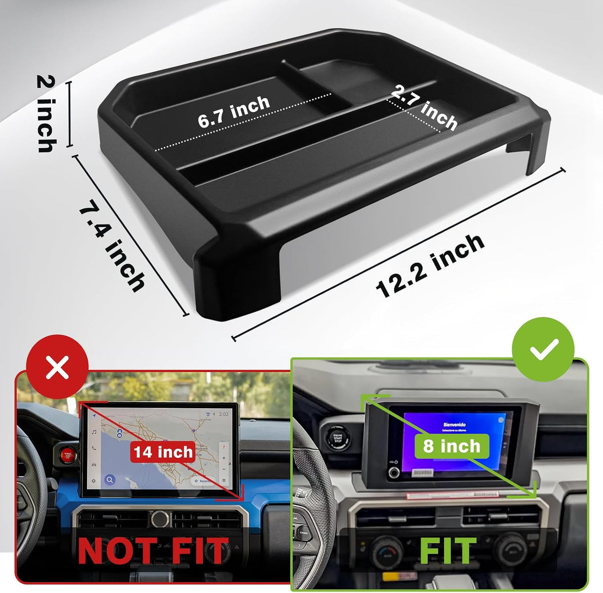 Muslogy Dashboard Organizer for 2024-2026 Tacoma/2025+ 4Runner 8-in, (Blue)