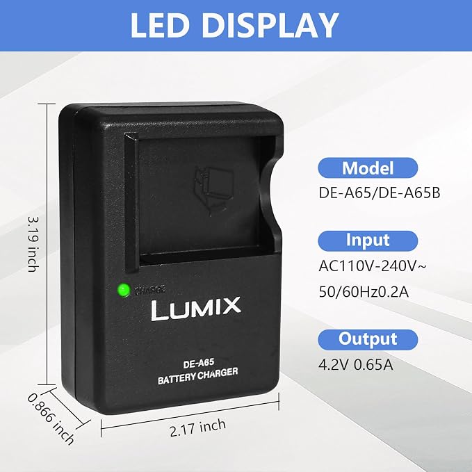 DE-A65 Camera Battery Charger for Panasonic： LUMIX DE-A65A DE-A65B DE-A65BA