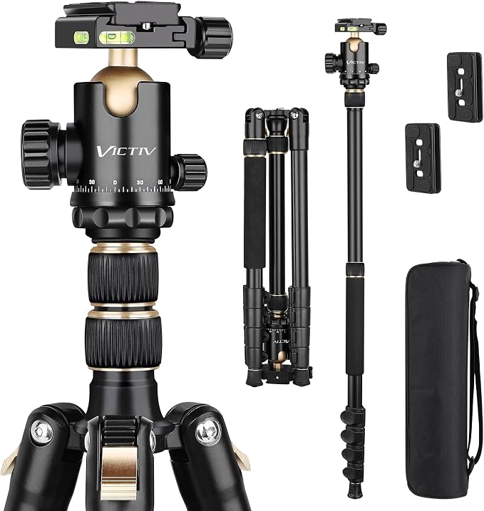 77" Aluminum Camera Tripods & Monopods, Victiv Compact Travel Tripod