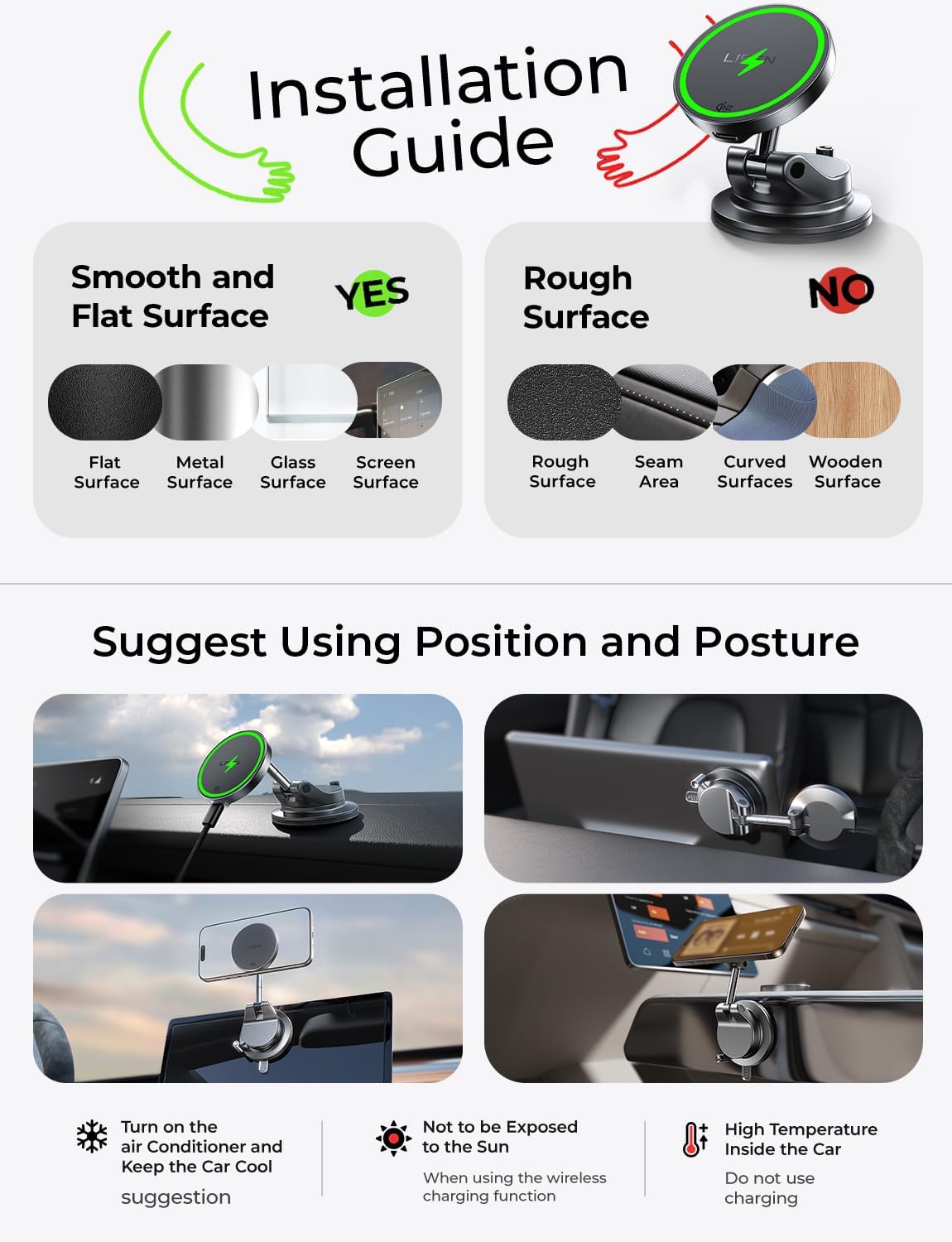 LISEN for Qi2 25W MagSafe Car Mount Charger for iPhone 18 Pro Max, MagSafe Car Charger, Fast Wireless Charging Car Charger iPhone 18, Suction Phone Mount, for iPhone 18 Car Charger with 54W Adapter