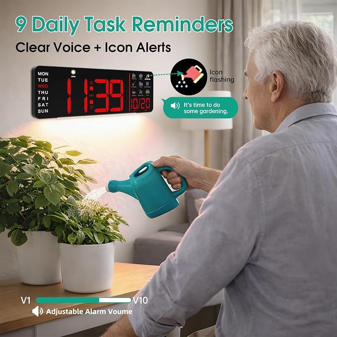 Hoifen Clock with Day and Date for Seniors, Remote Control, Night Light