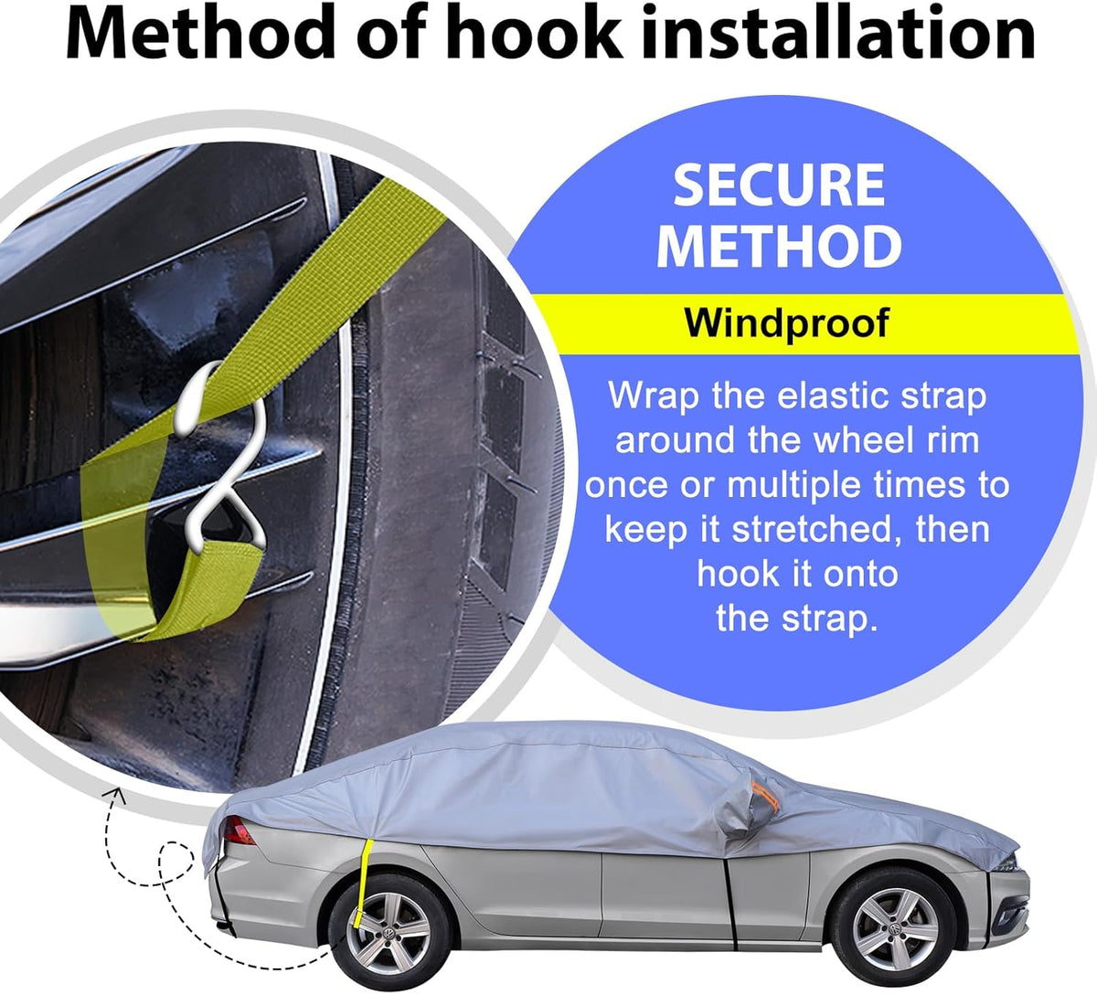 Half Car Cover SUV, Top Cover for Windshield & Sunroof Protection with Cotton Liner, Hail Protector Car Cover Waterproof All Weather for Snow, Sun,Rain,Dust,Size M
