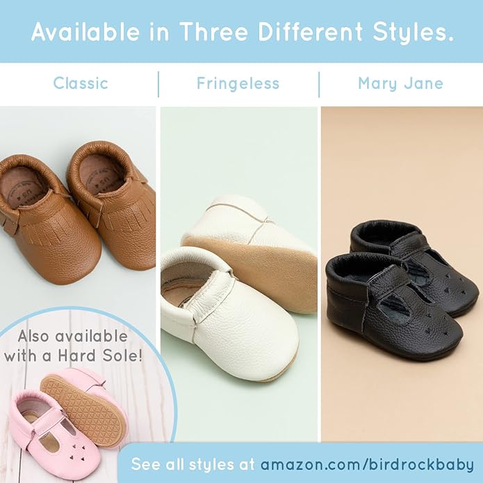 BirdRock Baby Fringeless Moccasins - Genuine Leather Boys and Girls Shoes for Newborns, Infants, Babies, Toddlers