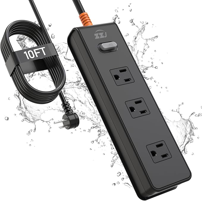 Outdoor Power Strip Weatherproof, IPX6 Waterproof Surge Protector with 3 Wide Outlets,1625W/13A Overload Protection Switch, 10FT Extension Cord, Wall Mountable for Indoor Outdoor, UL FCC Listed