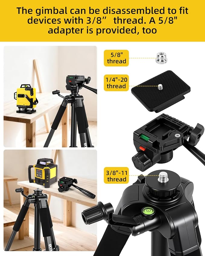 60 Inches Heavy Duty Aluminum Tripod, 0.8mm Thick Laser Level Tripod