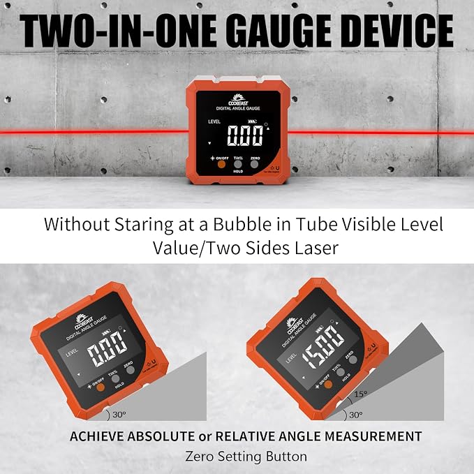 Digital Angle Finder with Laser, 4-side Magnetic Digital Angle Gauge,