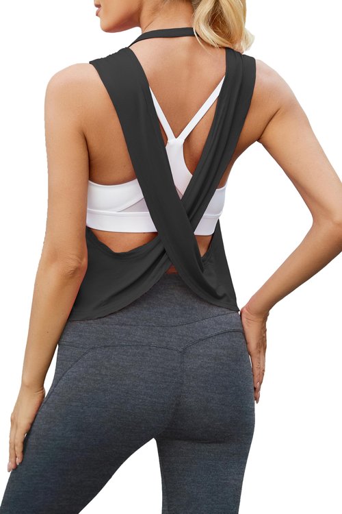 Bestisun Workout Tank Tops for Women Backless Athletic Active Dance Shirts Womens Sports Pilates Running Clothing Black S