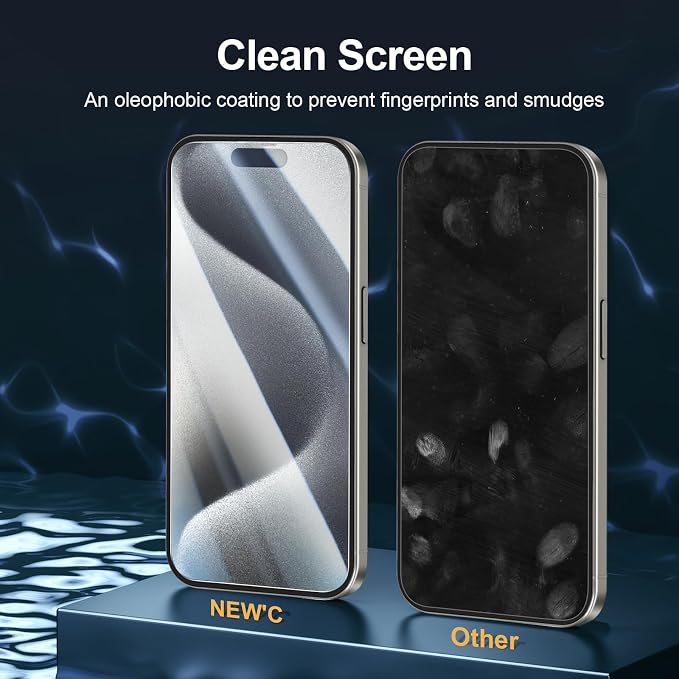 NEW'C 3x for iPhone 15 Pro Screen Protector+ 3x Camera Lens Protector, Sensor