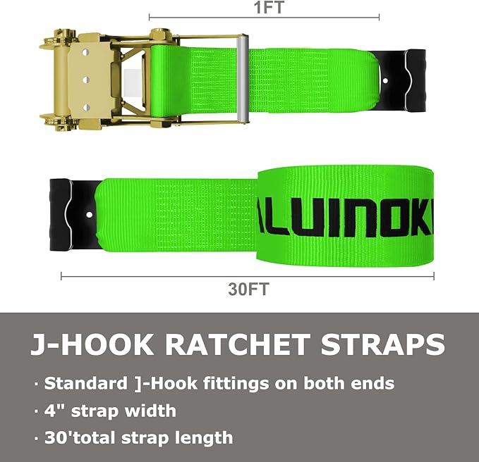 4Pack 4 inch 30ft Ratchet Straps Heavy Duty with Flat Hook for Flatbed Trailer Winch Strap 4 inch Flatbed Straps Green