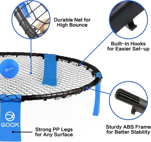 GOOX Roundnet Game Set - Outdoor Beach Ball Games with 3 Balls, Carrying Bag & Strip Light