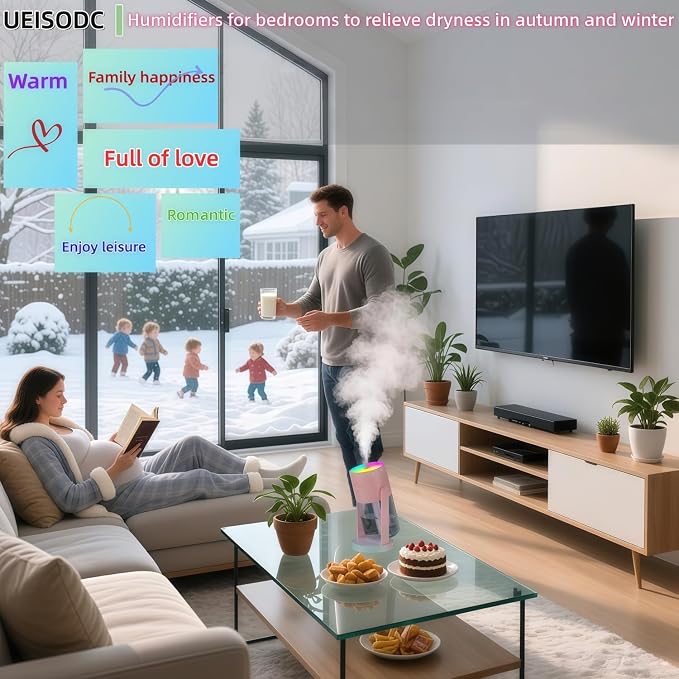 UEISODC Bedroom Humidifier, USB Mini Portable Humidifier with Ultrasonic Nano-Fine Mist, Auto Shut-Off, Rotatable Design, Quiet Operation, and Easy Refilling & Cleaning