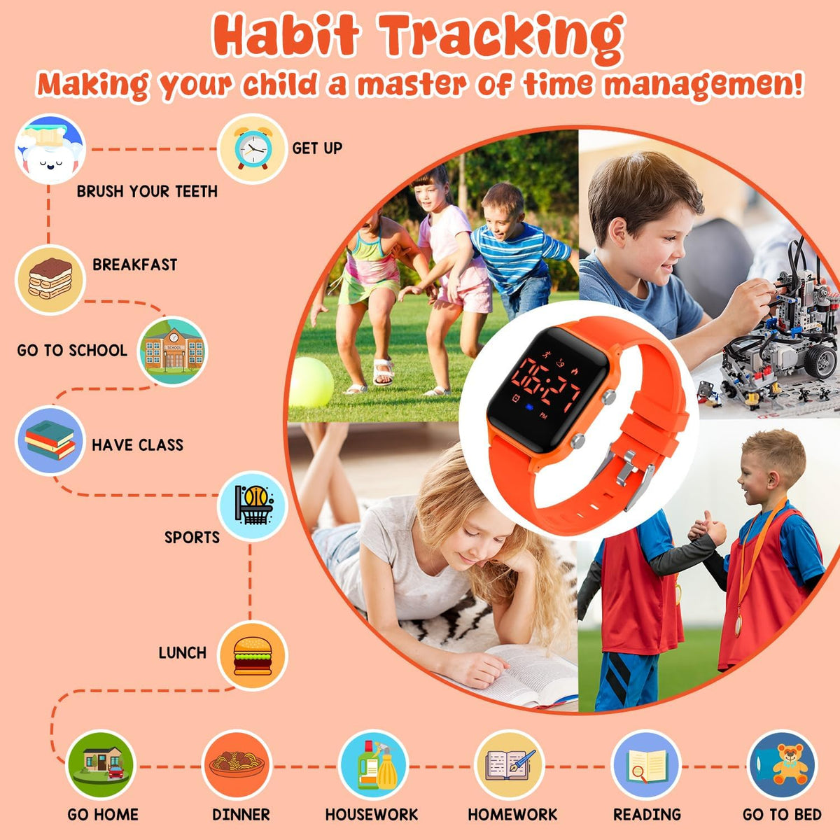 Skiennix Kids Digital Watch - Waterproof Sports Watch with Fitness Tracker & Pedometer | Ages 5-14