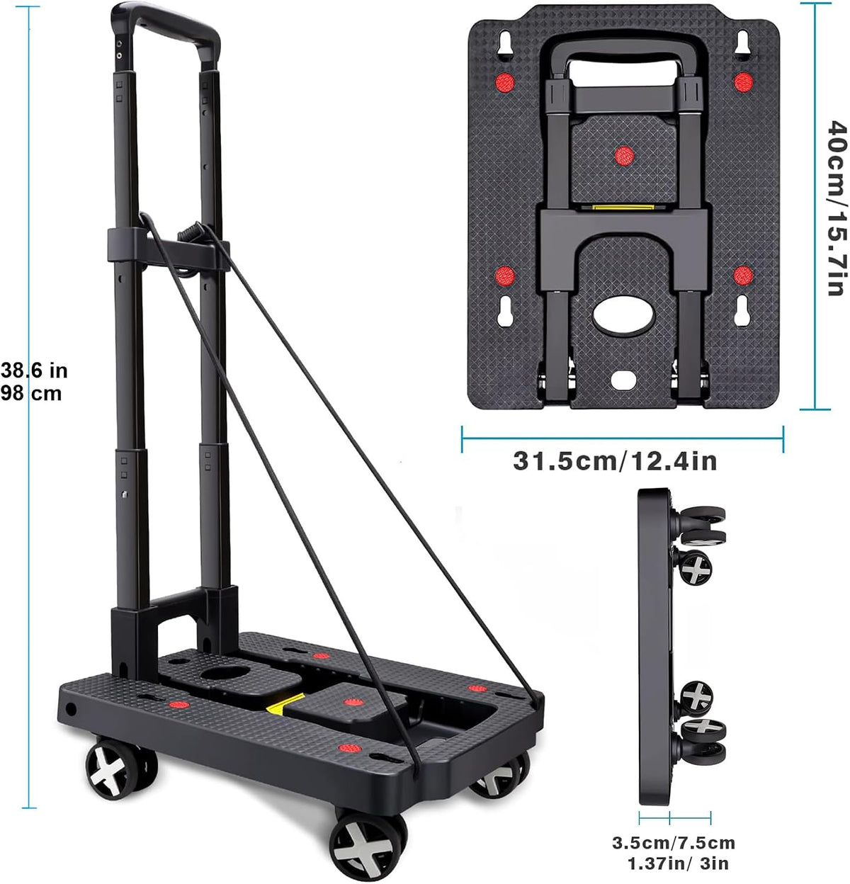 Car Seat Dolly for Airport - CarSeat Roller Cart Wheels for Airplane - Car Seat Travel Cart Carrier with Straps Foldable Luggage Trolley Folding Hand Truck (Black)