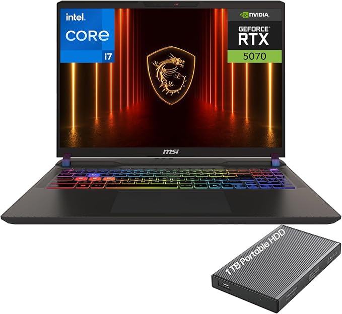msi Katana 15 HX Gaming Laptop, Intel i7-14650HX, NVIDIA Geforce RTX 5070 | 15.6" QHD 165Hz Display, 32GB DDR5 RAM, 1TB SSD, Wi-Fi 6E, RGB Backlit, Cooler Boost 5, Win 11 Home, w/1TB Portable HDD