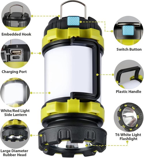 BOBKID Camping Lanterns - Rechargeable 1000LM LED Lights with 6 Modes | IPX5 Waterproof, 2-Pack - Green