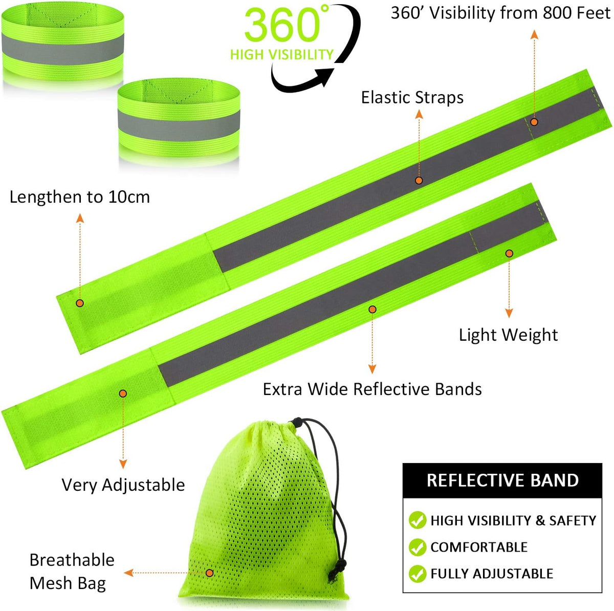 Skiennix Reflective Bands - High Visibility Running Gear for Night Safety | 8-Piece Set for Arm, Wrist, Ankle, Leg