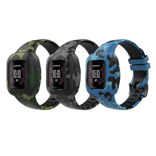 MoKo 3-Pack Strap Compatible with Garmin Vivofit jr. 3 Fitness Tracker, Soft Silicone Adjustable Replacement Band Wristband Bracelet, Camouflage Blue/Camouflage Gray/Camouflage Green