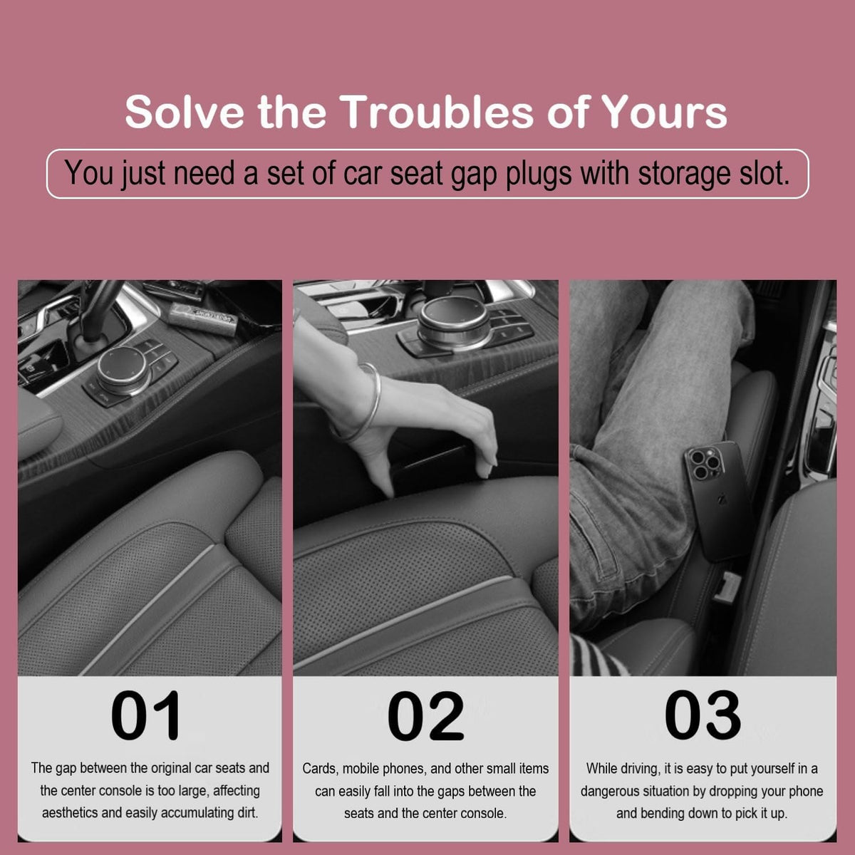 Car Seat Gap Filler 2 Pack, Auto Seat Side Gap Filler Organizer with Storage Slot & Hook, 3 in 1 Carseat Gap Spacer Plug Strip Universal Fit Car SUV Truck Fill The Gap Between Seats & Console, Black