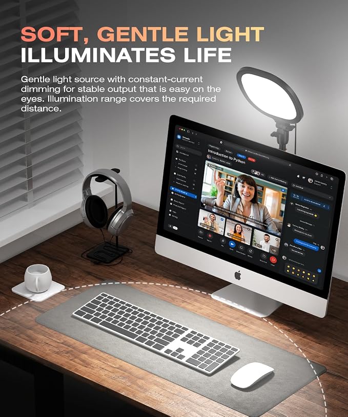 PQRQP Ring Light for Desk, Soft Lighting for Zoom & Video Calls, Selfie Light